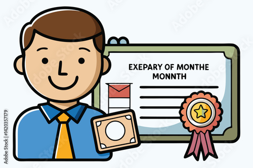 Celebration of achievement in a minimal vector illustration featuring a person holding a certificate and award ribbon