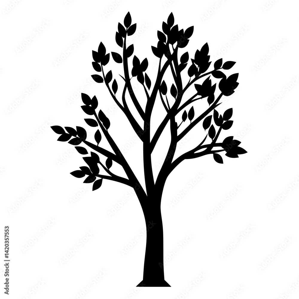 Obraz premium Silhouette of a Lush Tree with Dense Leaves Against White Background