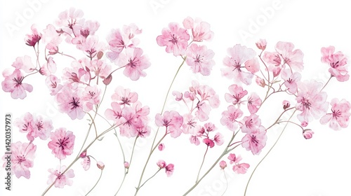 Delicate Watercolor Illustration Featuring Light Pink Gypsophilia Blooms With Lush Shading And Enchanting Lighting Details