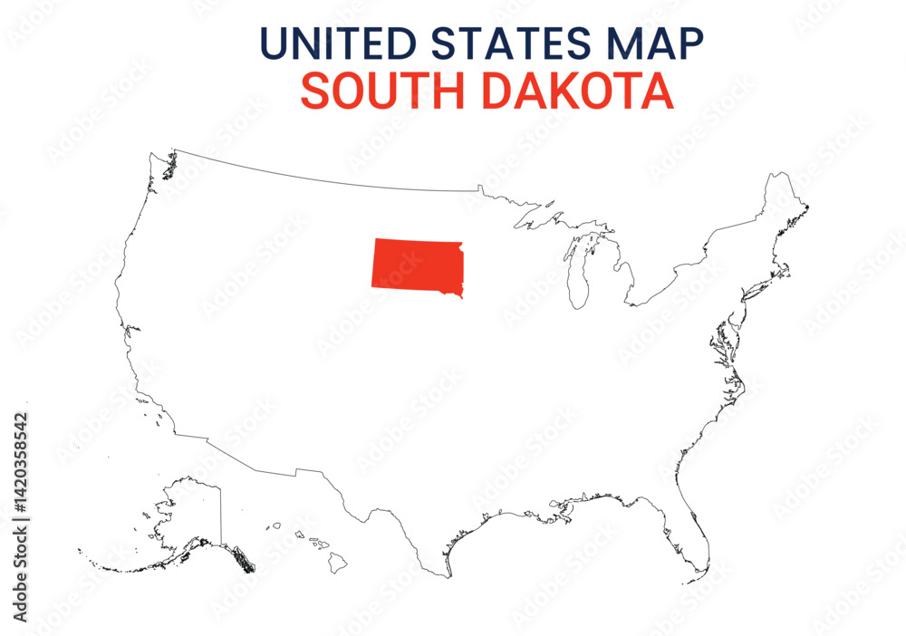 Fototapeta premium South Dakota map of USA state. South Dakota map vector illustration. South Dakota vector map on white background.