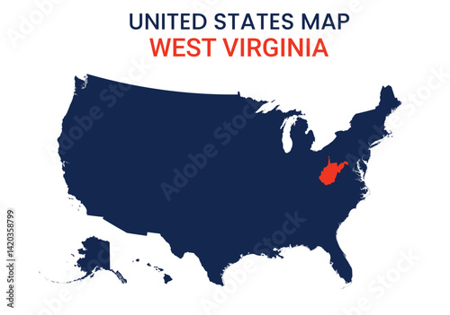 West Virginia map of USA state. West Virginia map vector illustration. West Virginia vector map on white background.