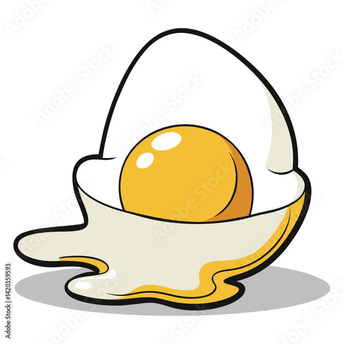 Bright and cheerful vector illustration of a cracked egg with a vibrant yolk and smooth white sitting on a minimal background