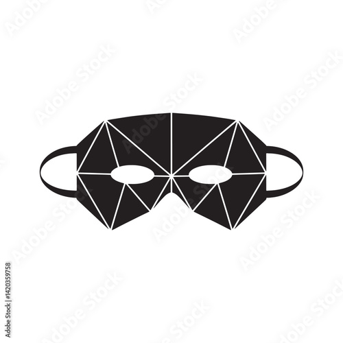 Black Geometric Mask Icon with Faceted Design and Oval Eye Openings Representing Costume, Disguise, and Artistic Expression Editable Vector Illustration Isolated on a White Background