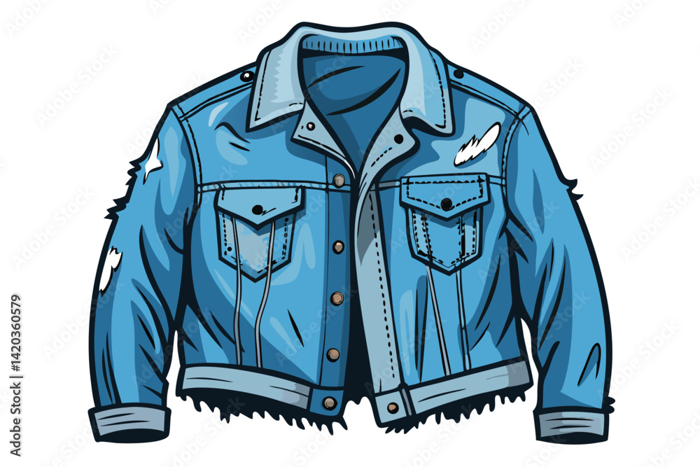 Naklejka premium Vintage denim jacket design featuring a stylish distressed look with fur accents ideal for contemporary fashion lovers and trendsetters