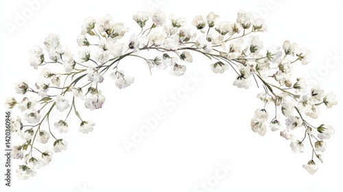 Intricate watercolor floral frame adorned with delicate white gypsophilia and graceful natural accents