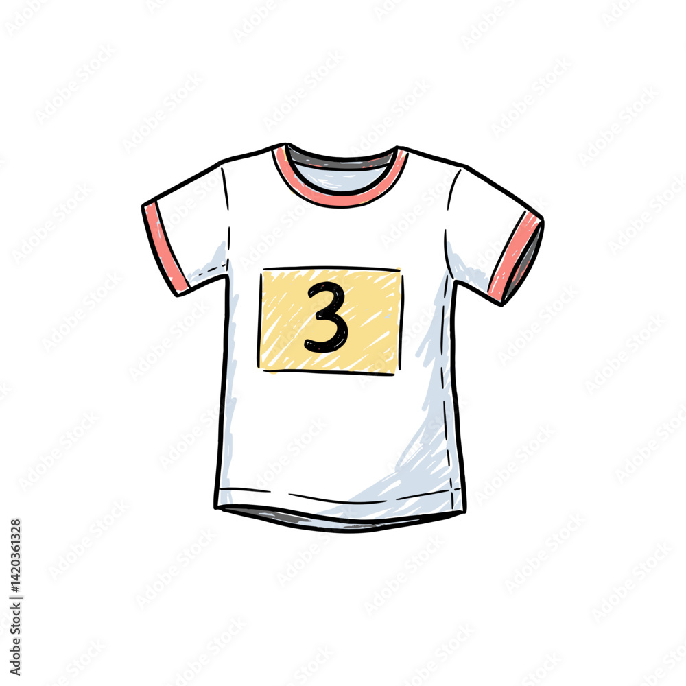 Naklejka premium Illustration of a white t-shirt with the number three