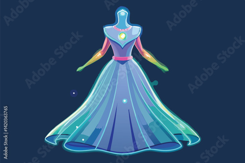 Elegant blue dress illustration featuring a minimalist design and glowing elements, perfect for digital art enthusiasts and fashion inspirations