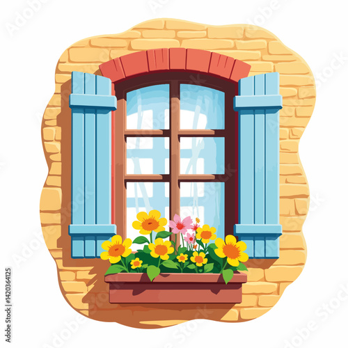 Charming country window with flowers, inviting warmth