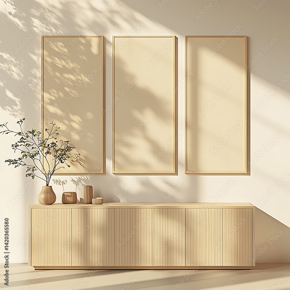 Minimalist Interior with Empty Frames and Natural Light Accents Minimalist Interior with Empty Frames and Natural Light Accents