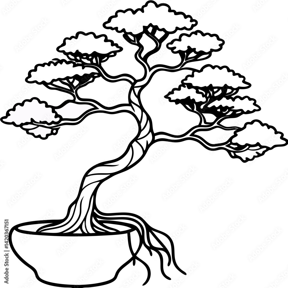 Serene Bonsai: A beautifully drawn bonsai tree, expertly cultivated in a ceramic pot, embodies tranquility, patience, and the artistry of nature's harmony. Serene Bonsai: A beautifully drawn bonsai tree, expertly cultivated in a ceramic pot, embodies tranquility, patience, and the artistry of nature's harmony.