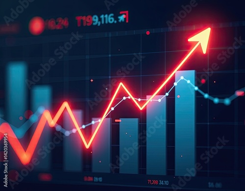 Stock Market Growth, Financial Success, Upward Trend Graph