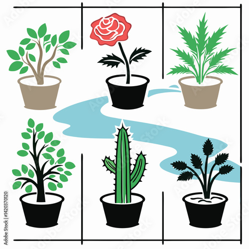 leaf plan rose flower vector icon set nature green plant petal bloom flora garden spring botany stem bud foliage blossom organic herbal bouquet wildflower natural art graphic clipart eco