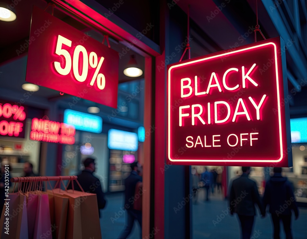 Black Friday Sale Neon Sign in Shop Window