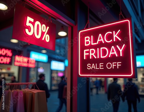 Obraz na płótnie Black Friday Sale Neon Sign in Shop Window w salonie