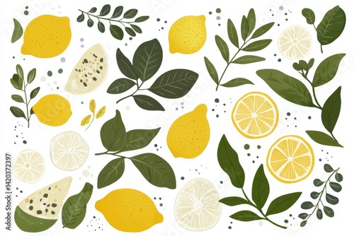 Citrus fruit and leaves pattern