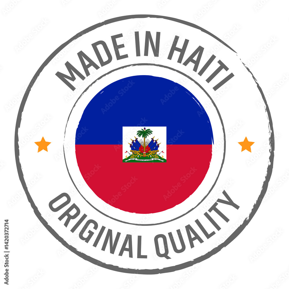 Obraz premium Made in Haiti stamp logo with national flag illustration isolated png transparent