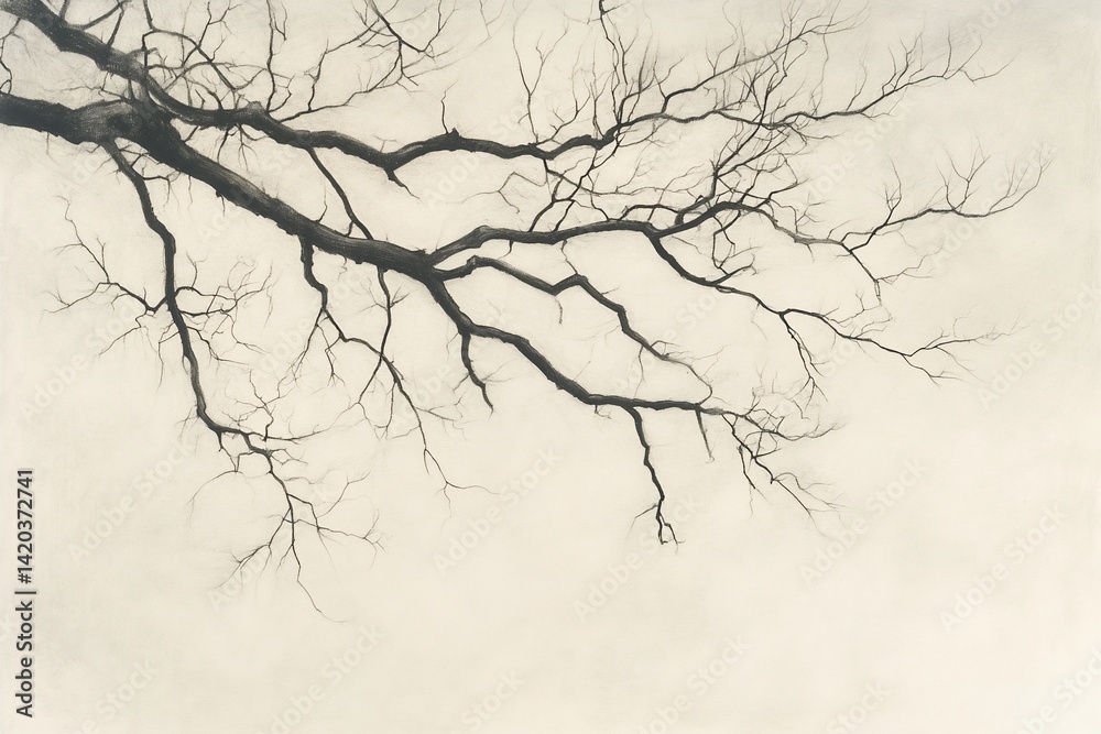 Ethereal Canopy: A Delicate Dance of Bare Tree Branches Against a Soft Sky Ethereal Canopy: A Delicate Dance of Bare Tree Branches Against a Soft Sky