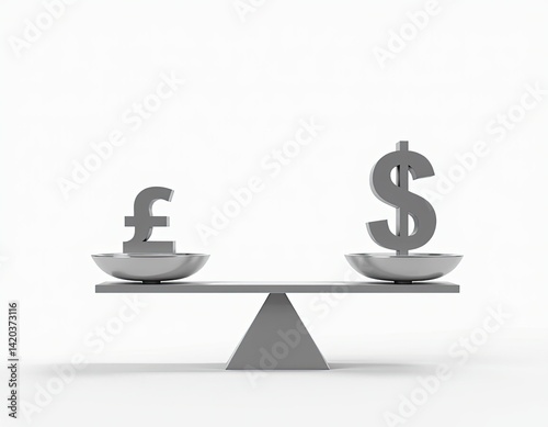 Pound Sterling vs US Dollar Currency Exchange Rate Balance Scale 3D Render