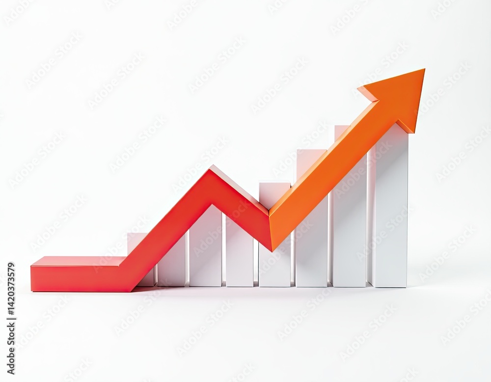 3D Render of Upward Trending Graph Showing Business Growth and Success 3D Render of Upward Trending Graph Showing Business Growth and Success
