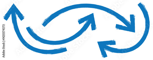 grunge arrow . Set of blue hand drawn grunge doodle spiral and curved charcoal, chalk arrows on white background. Collection various bold brush drawn arrows and squiggle lines. Blue Hand drawn vector 