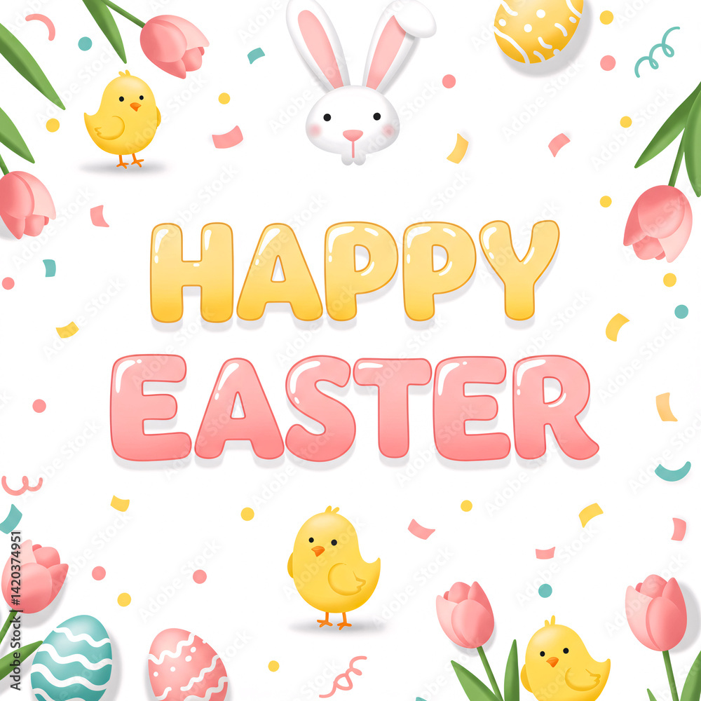 Fototapeta premium Happy Easter - Pastel Spring Typography Poster