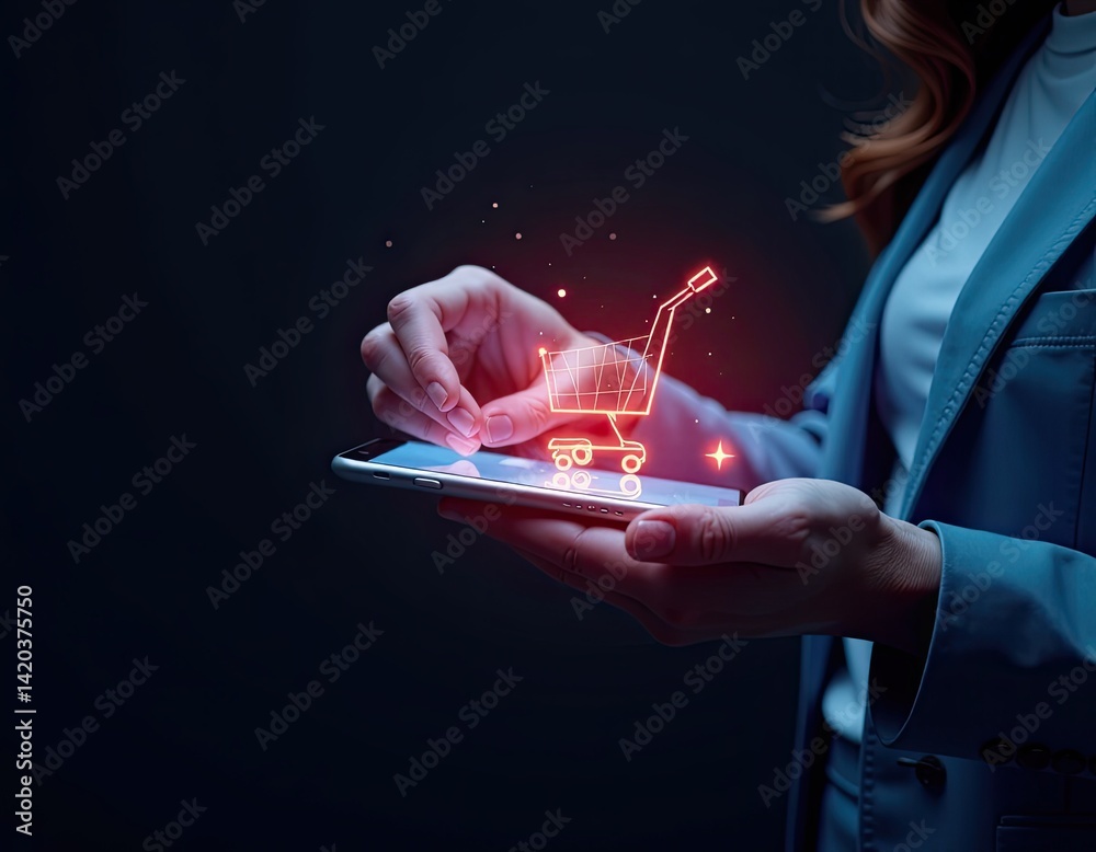 Online Shopping, E-commerce, Mobile Payment, Digital Cart, Smartphone Purchase