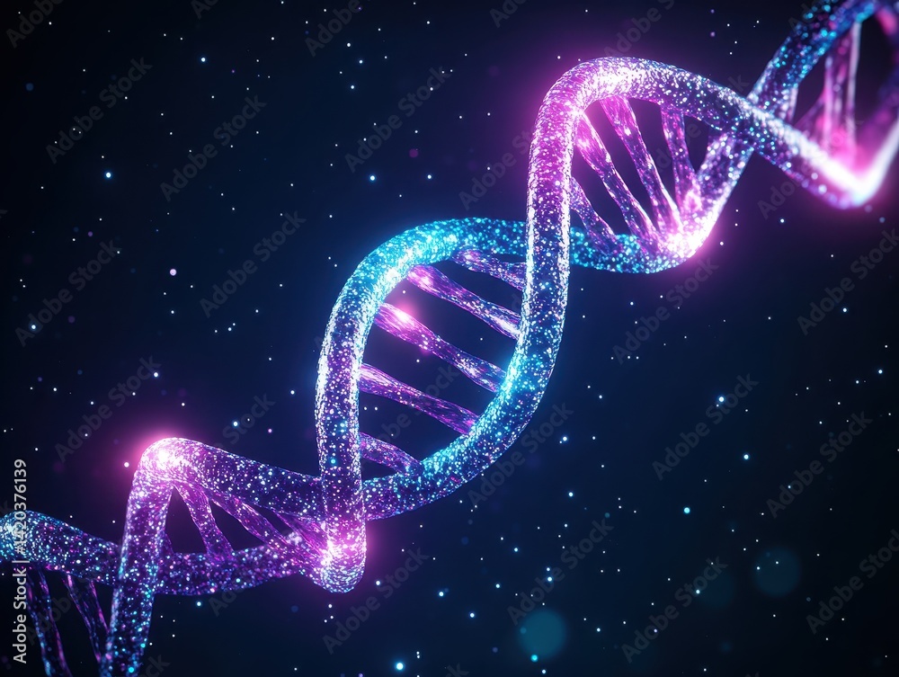 DNA double helix, glowing DNA double helix, glowing