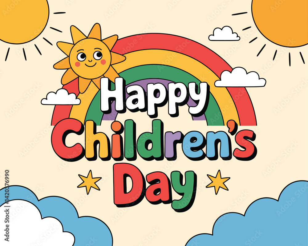 Obraz premium 2d vector illustration card happy celebration day children day design printable with lettering and design element 