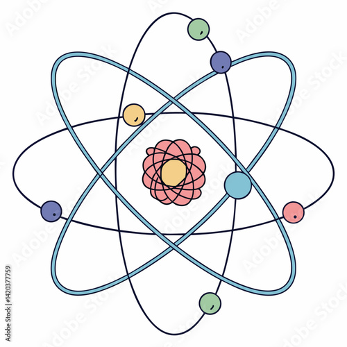 Detailed Atomic Core Surrounded by Orbiting Electrons