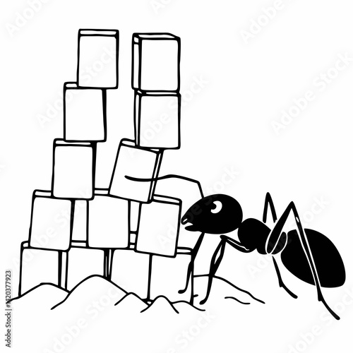 Ant Explorer Climbing a Mountain of Sugar Cubes