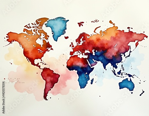 Watercolor World Map Art Print - Global Travel & Geography Design