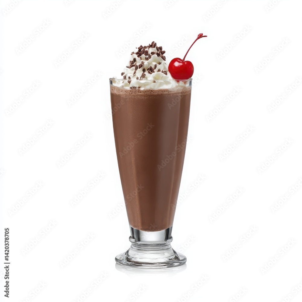 Chocolate milkshake with cherry isolated on white background Chocolate milkshake with cherry isolated on white background