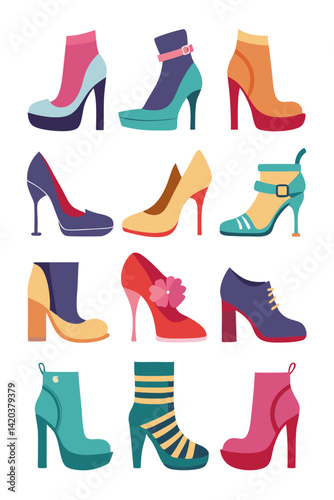Colorful High Heels and Booties Fashion Illustration Set