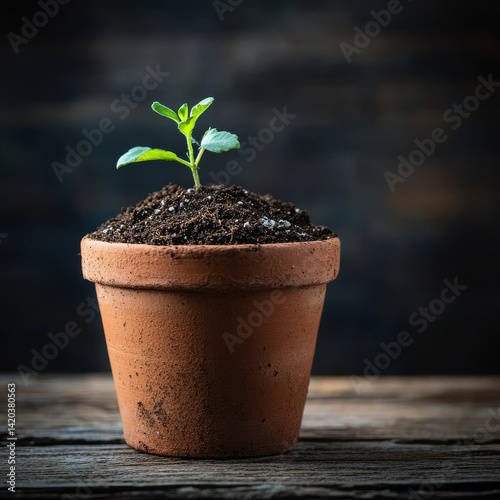 A terracotta flowerpot filled with rich soil