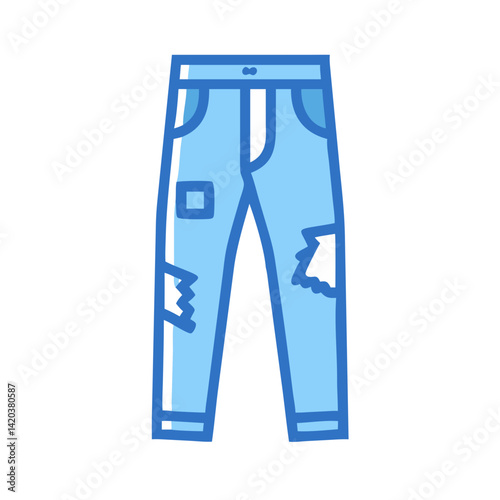 Ripped Jeans Illustration: Distressed Fashionable Denim Trousers Icon