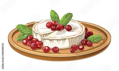 Cheesecake with Cherries - Vector Illustration