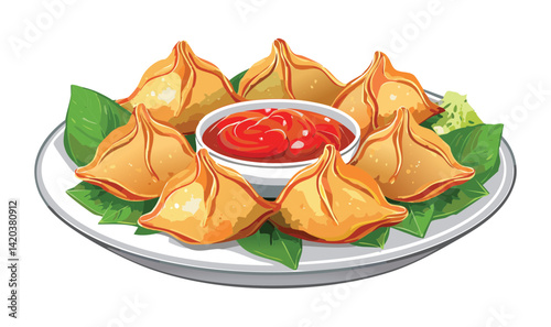 Crab Rangoon Platter - Vector Illustration