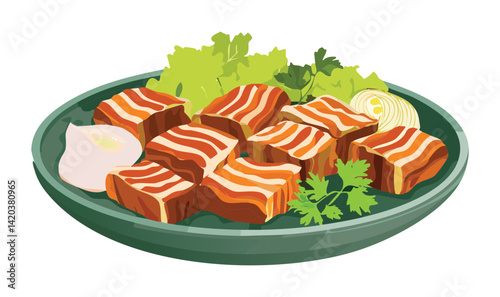 Pork Belly Bites Platter - Vector Illustration