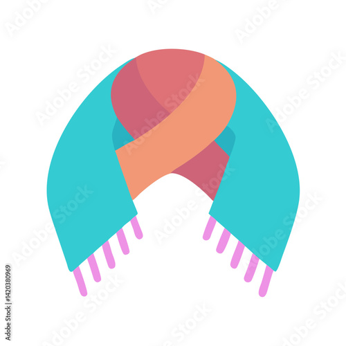 Colorful winter scarf with tassels on black background