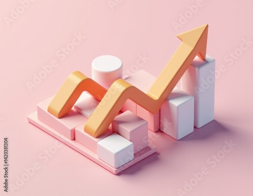 3D Render of Upward Trending Graph, Business Growth, Financial Success