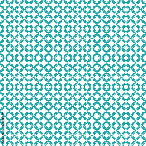 seamless pattern with blue dots, geometric interlocking circle pattern, chain-like visual effect