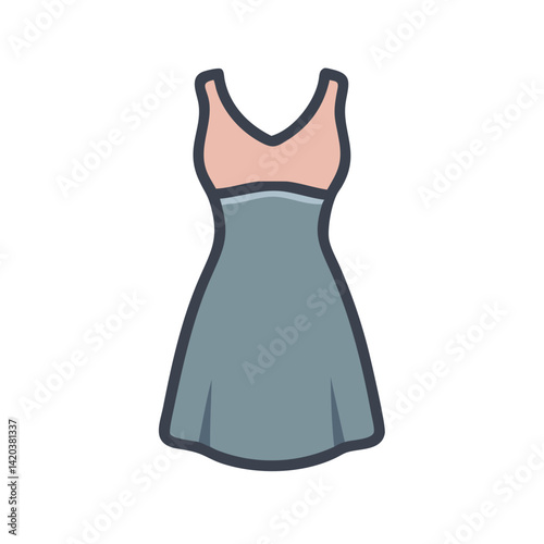 Simple V-neck dress illustration on black background