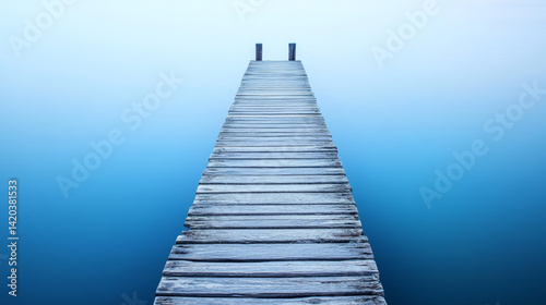 A top-down view of a wooden pier extending into water