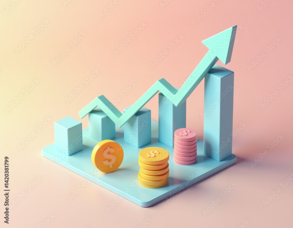 Upward Trend Graph with Stack of Coins - Financial Growth Concept