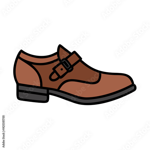 Elegant Brown Monk Strap Dress Shoe Illustration Art