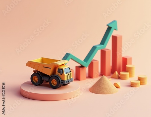 Obraz na płótnie 3D Render of a Dump Truck and Growth Chart - Business Success Concept w salonie