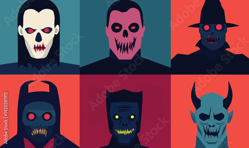 Minimalist Halloween Monster Portraits Vector Set for Spooky Designs