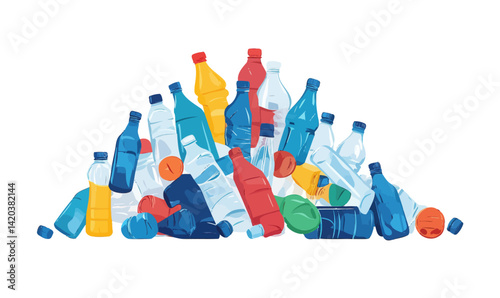 Colorful Pile of Plastic Bottles Vector Illustration Highlighting Recycling and Waste