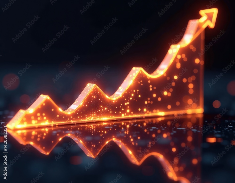 Glowing Upward Trend Graph Stock Market Growth, Financial Success, Business Growth Concept