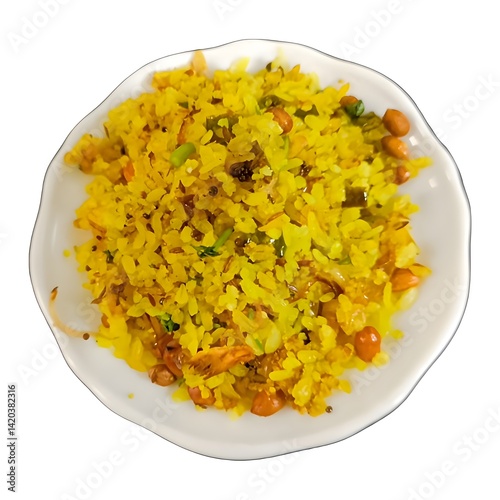 A delicious and healthy Indian breakfast dish made with flattened rice, peanuts, and spices.